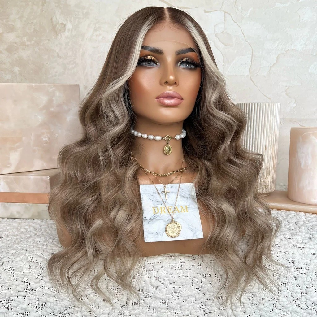 Freedom Drean Quality Wig 150% Density Ash Brown Color Wave 100% Virgin Remy Human Hair Italian Lace Front Wigs For White