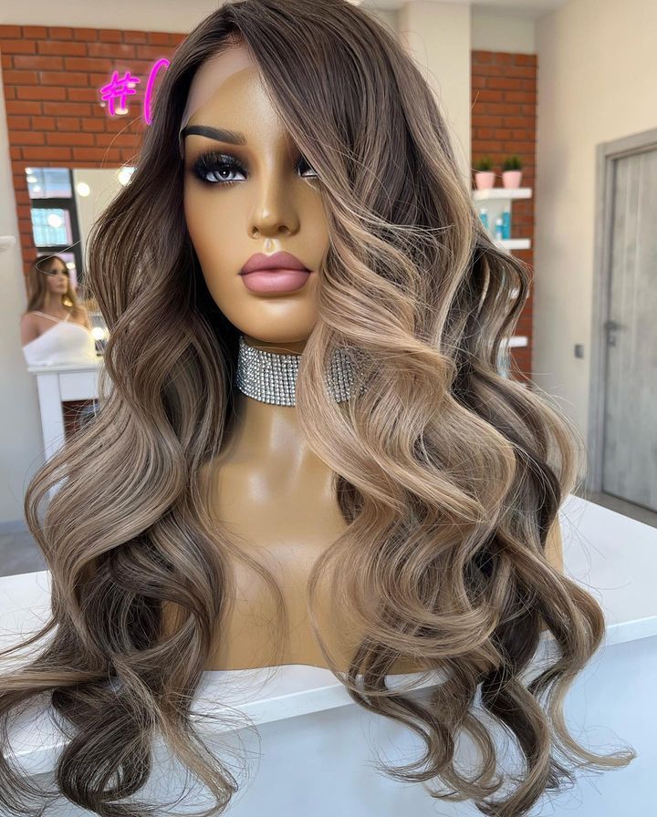 Jewish Quality Wig 150% Density Ombre Brown Color Wave Raw Cuticle Aligned European Hair Swiss Lace Front Wigs For White