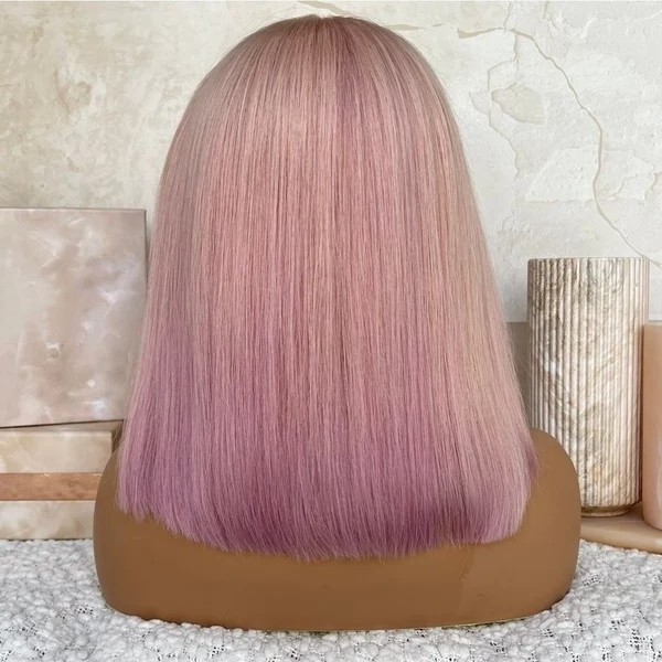 12A Grade Pastel Pink Rose Color Freedom Sharp Cut Bob Wig Double Drawn European Kosher Hair Lace Front Wigs In Fashion