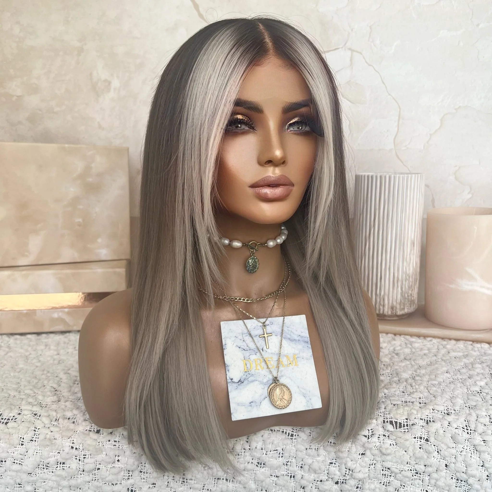 Freedom 18 Inches Layered Cut Gray Blonde Color Bob Style Virgin Remy European Cuticle Human Hair Lace Front Wigs