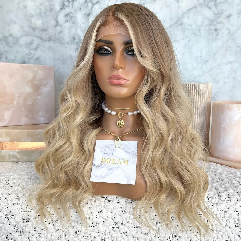 Invisible Knots Ombre Blonde Color Loose Wave Freedom Soft Virgin Human Hair HD Lace Front Wigs With Long Light Brown Root