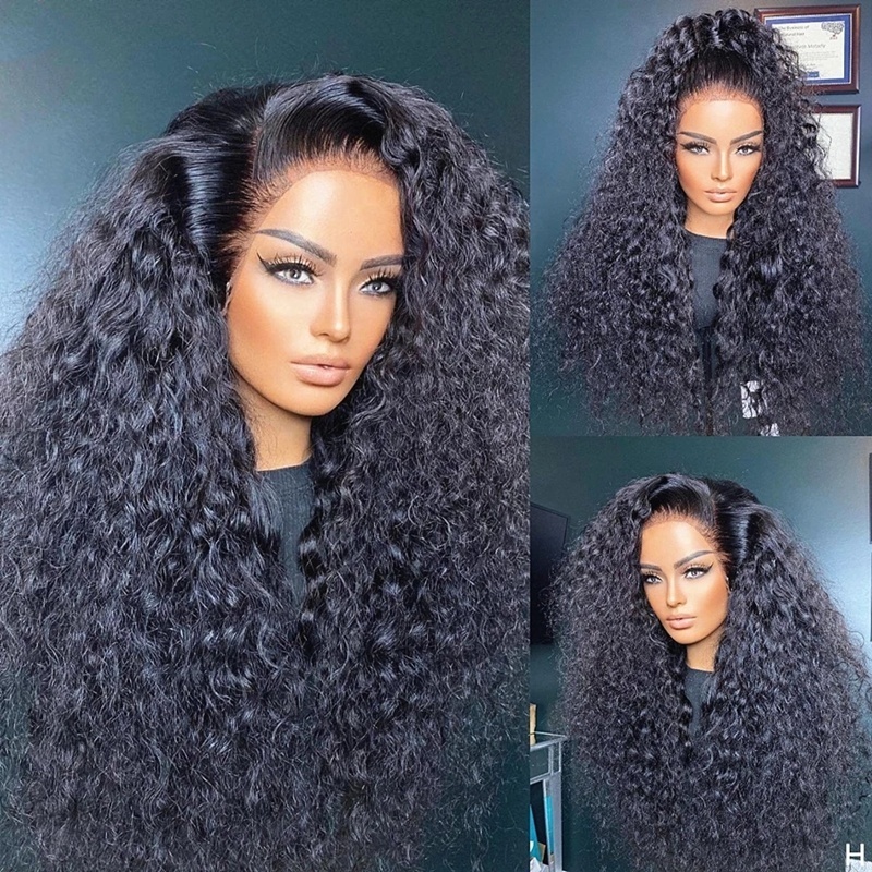 No Tangle High Density Natural Color Kinky Mongolian Curly Remy Mongolian Human Hair Lace Front Wigs