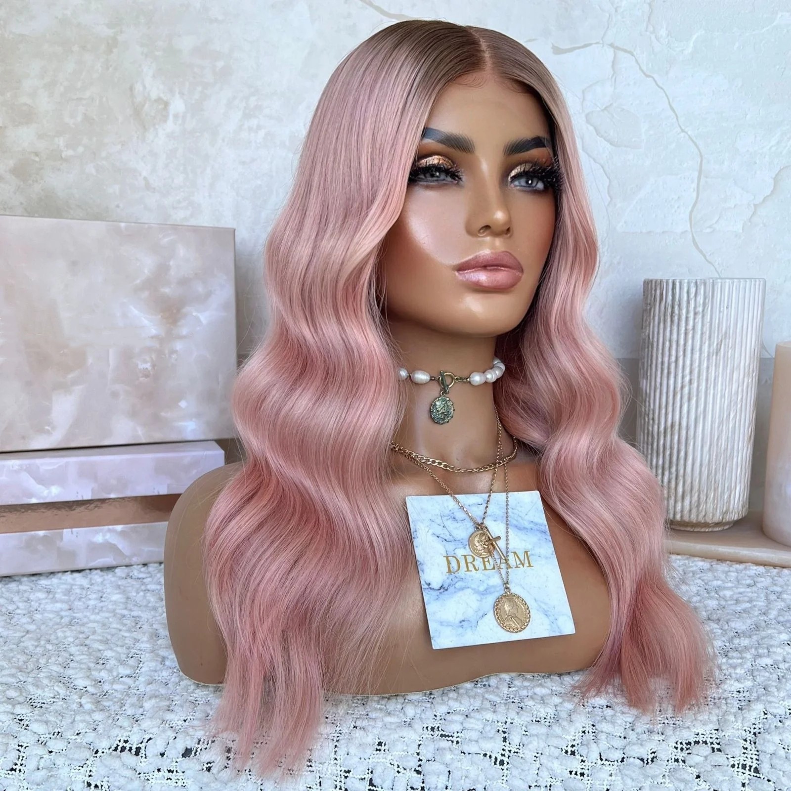 Freedom Quality Ombre Pink Color Body Wave Wig Virgin European Cuticle Aligned Hair HD Transparent Lace Front Wigs For Women