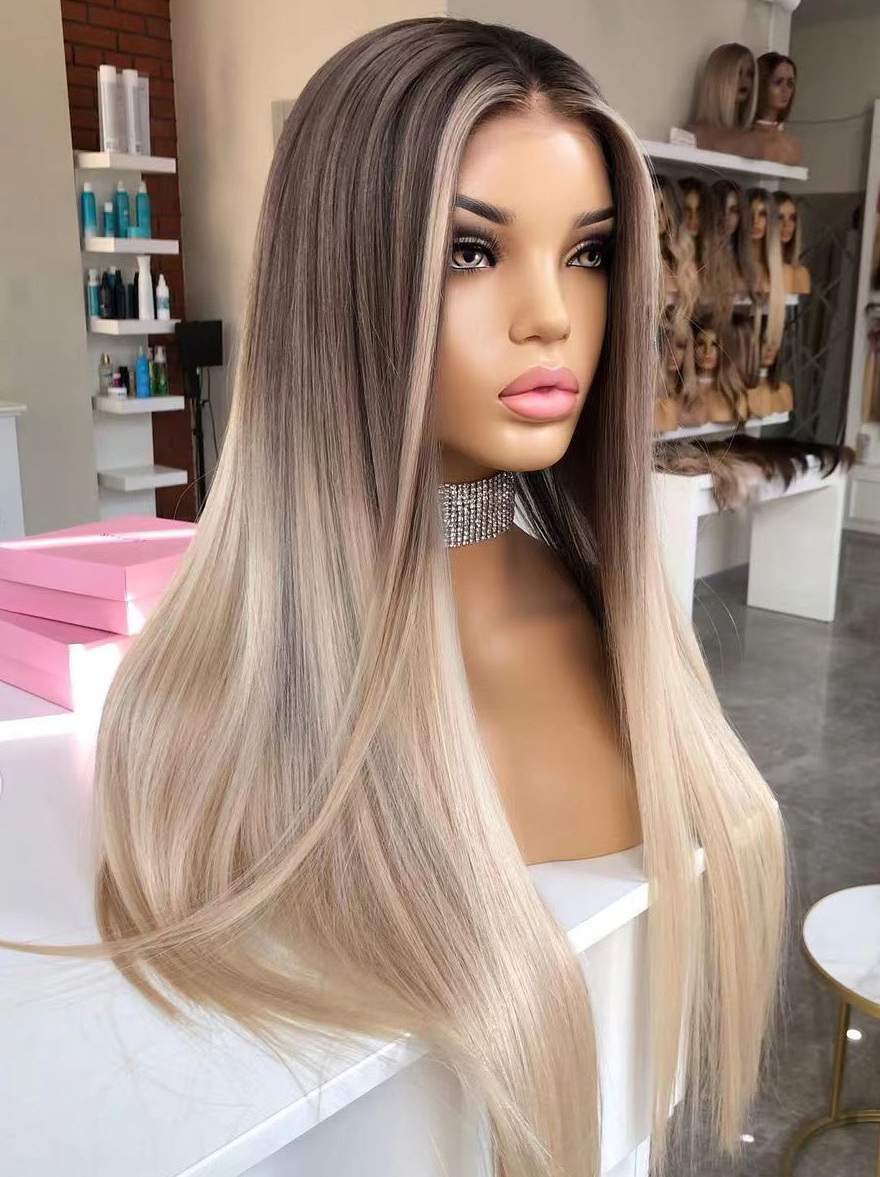 Russian Virgin Human Hair Platinum Blonde Highlight Color Cuticle Aligned Hair Lace Front Wigs