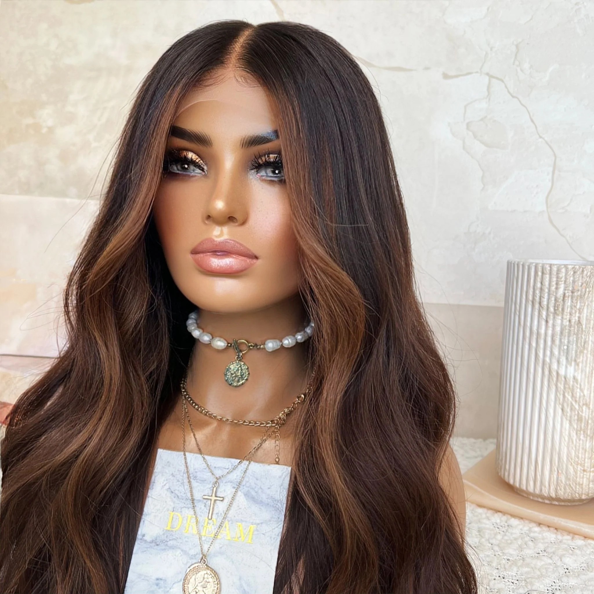 Freedom Quality Wig 150% Density #4 Brown Balayage Color Body Wave 100% Virgin Remy Cuticle Aligned Human Hair Lace Front Wigs