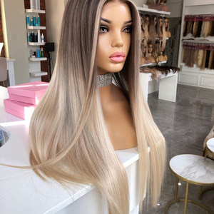 Russian Virgin Human Hair Platinum Blonde Highlight Color Cuticle Aligned Hair Lace Front Wigs