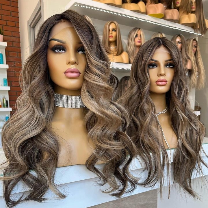 Jewish Quality Wig 150% Density Ombre Brown Color Wave Raw Cuticle Aligned European Hair Swiss Lace Front Wigs For White