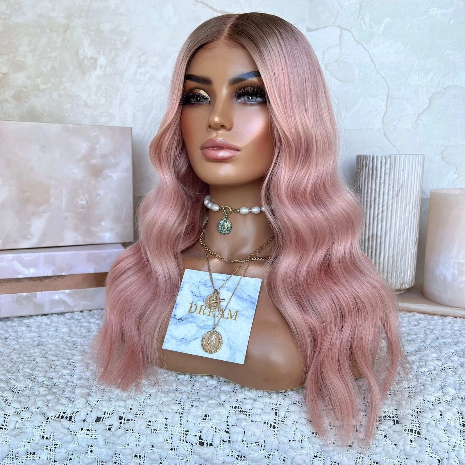 Freedom Quality Ombre Pink Color Body Wave Wig Virgin European Cuticle Aligned Hair HD Transparent Lace Front Wigs For Women