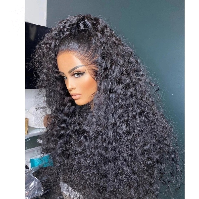 No Tangle High Density Natural Color Kinky Mongolian Curly Remy Mongolian Human Hair Lace Front Wigs