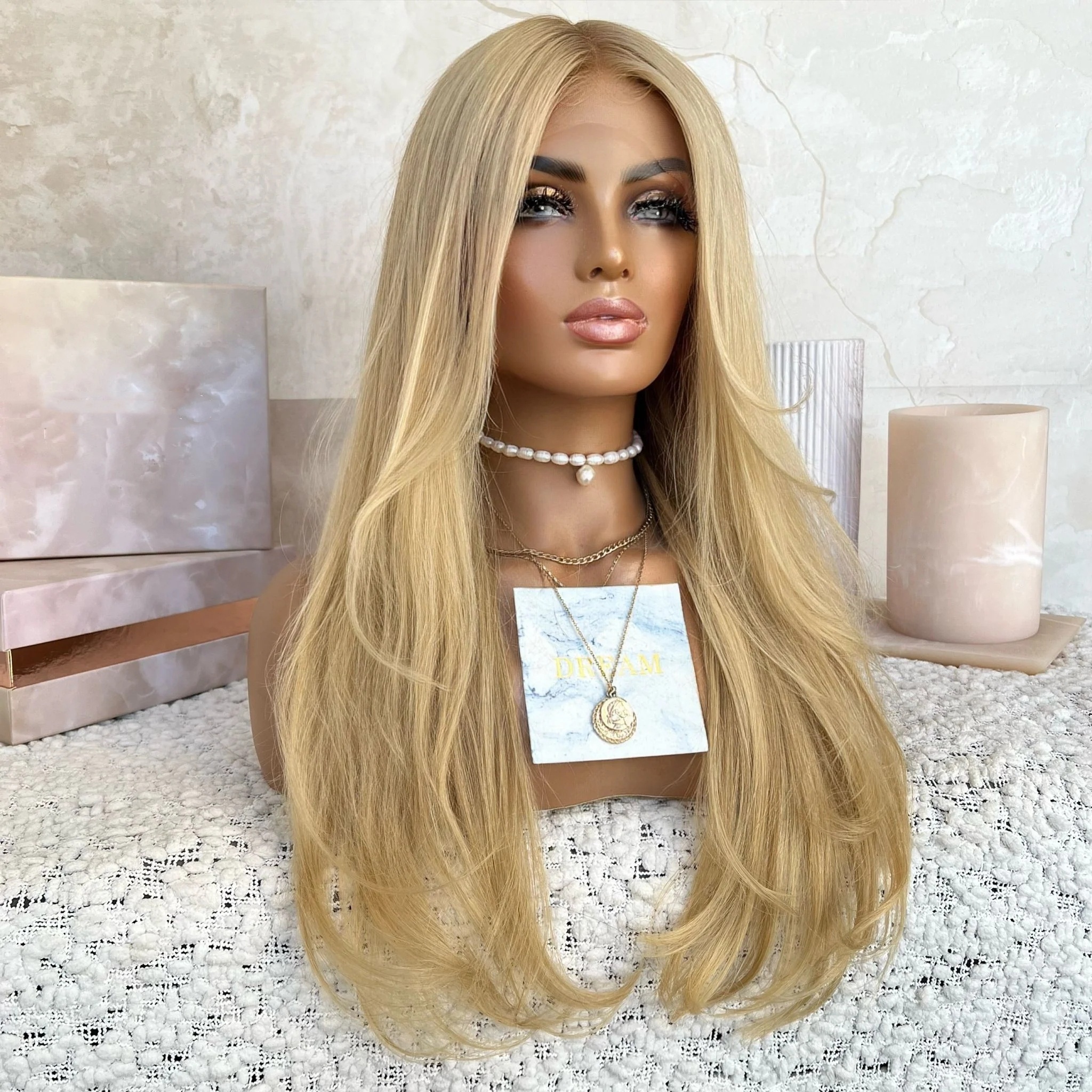 Wholesale Freedom Hair Baby Blonde Color Straight Wavy Virgin Russian Cuticle Aligned Hair Lace Front Wigs With Light Root