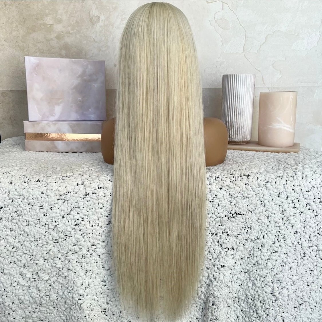 Glueless Bang Wig Freedom Ash Blonde #60 White Color Straight Virgin Remy Cuticle Aligned Human Hair 5x5 Lace Closure Wigs