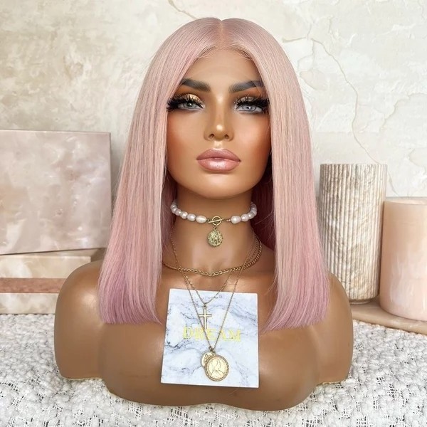 12A Grade Pastel Pink Rose Color Freedom Sharp Cut Bob Wig Double Drawn European Kosher Hair Lace Front Wigs In Fashion