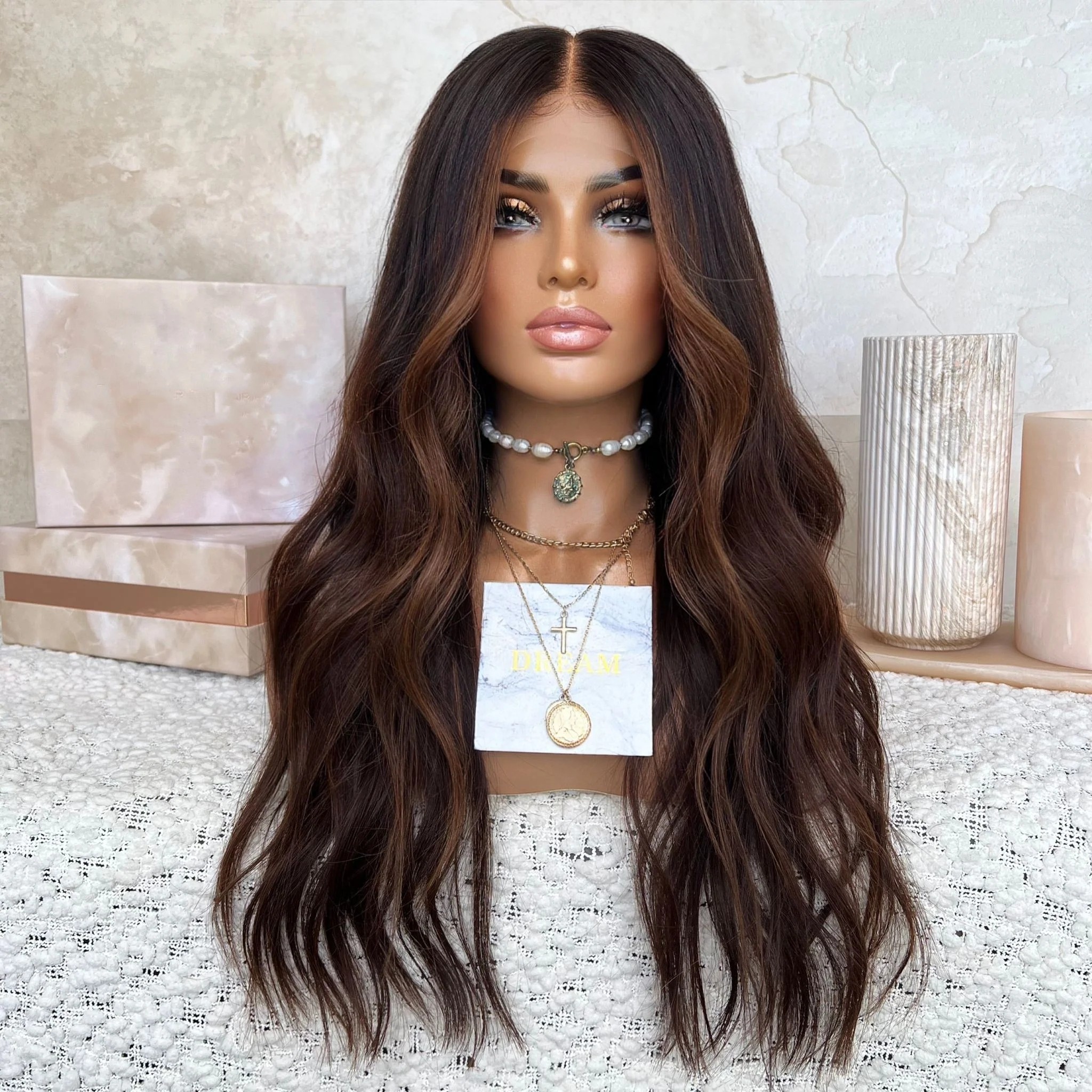 Freedom Quality Wig 150% Density #4 Brown Balayage Color Body Wave 100% Virgin Remy Cuticle Aligned Human Hair Lace Front Wigs