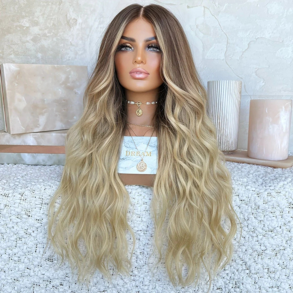 Ombre Blonde Color Loose Wave Freedom Soft Virgin Russian Cuticle Aligned Human Hair HD Lace Front Wigs With Brown Root