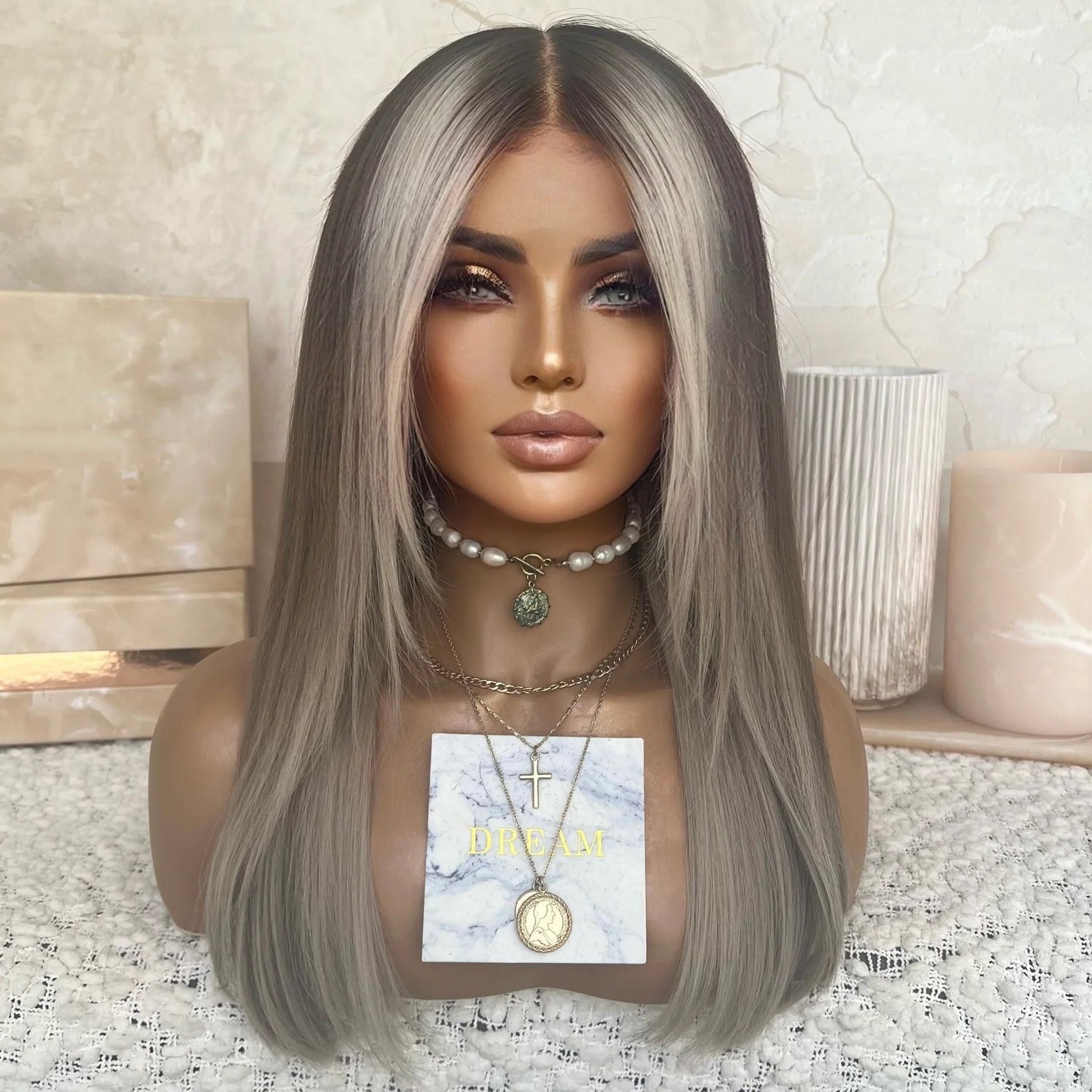 Freedom 18 Inches Layered Cut Gray Blonde Color Bob Style Virgin Remy European Cuticle Human Hair Lace Front Wigs