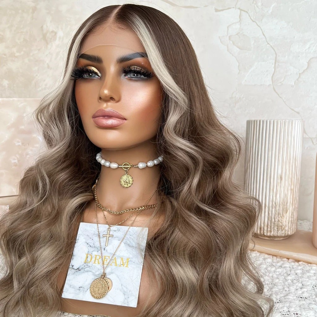 Freedom Drean Quality Wig 150% Density Ash Brown Color Wave 100% Virgin Remy Human Hair Italian Lace Front Wigs For White