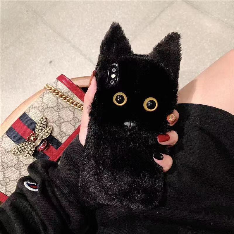 3D Handmade Fuzzy Fur Cute Cat Mobile Phone Case for iPhone 6 7 8 Plus X XR XS MAX