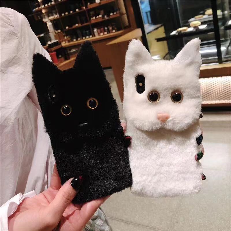 3D Handmade Fuzzy Fur Cute Cat Mobile Phone Case for iPhone 6 7 8 Plus X XR XS MAX