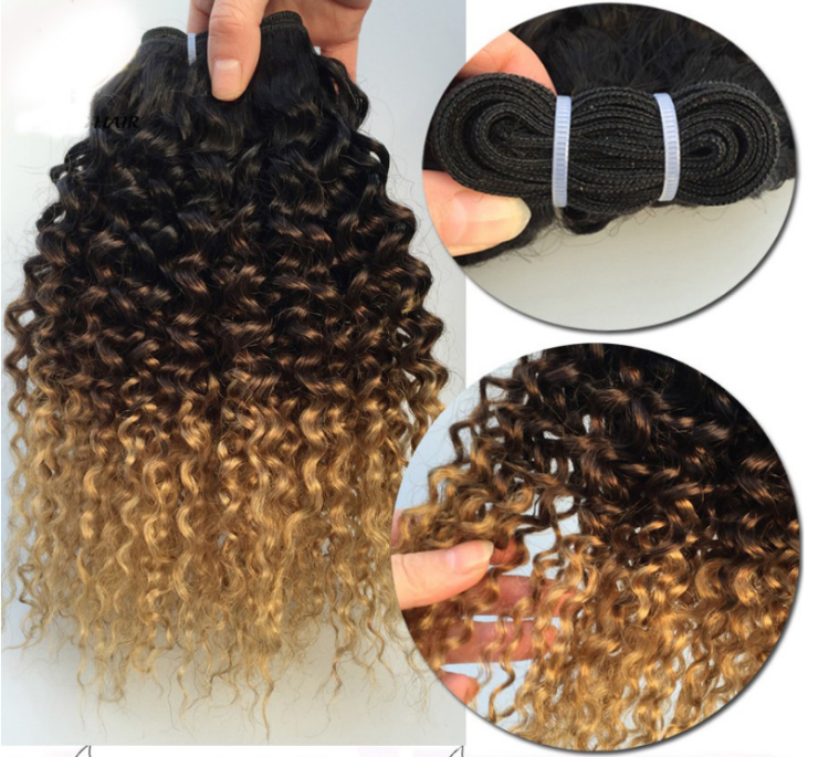 Brazilian Ombre 1B 4 27 Color kinky curl Braiding Human Hair/brazilian curly blonde hair/eurasian virgin blonde hair