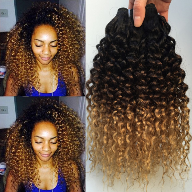 Brazilian Ombre 1B 4 27 Color kinky curl Braiding Human Hair/brazilian curly blonde hair/eurasian virgin blonde hair