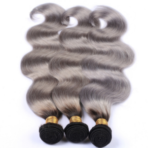 Wholesale Grey Brazilian Human Hair Weaving 1b Grey Ombre Remy Two Tone Hair Extension Grey Hair Top Closure