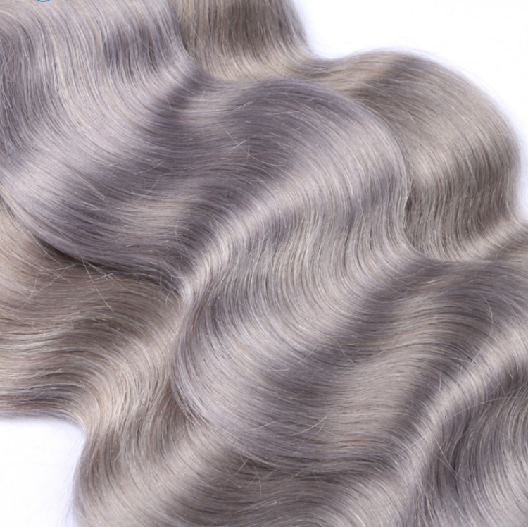 Wholesale Grey Brazilian Human Hair Weaving 1b Grey Ombre Remy Two Tone Hair Extension Grey Hair Top Closure