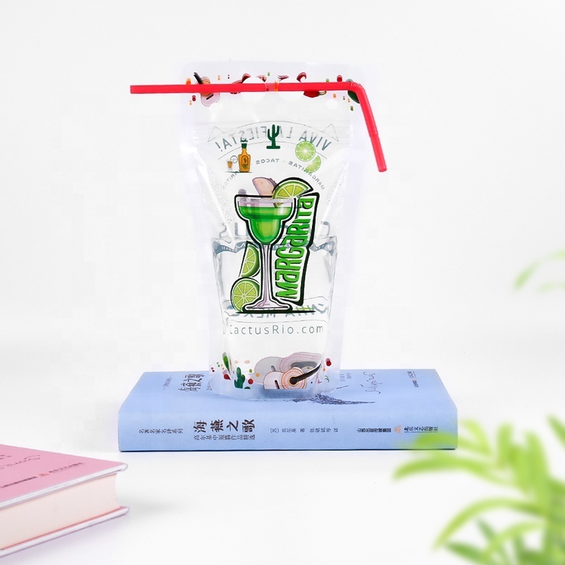 Soft Transparent Ziplock Plastic Drink Bags With Straw Juice Reusable Zip Lock Beverage Drinking Pouch Bag Stand Up Drinks coole