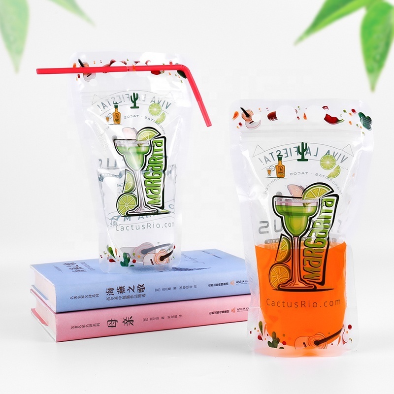 Soft Transparent Ziplock Plastic Drink Bags With Straw Juice Reusable Zip Lock Beverage Drinking Pouch Bag Stand Up Drinks coole