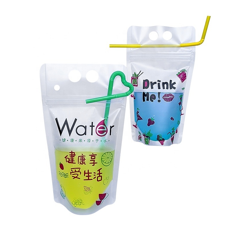 Soft Transparent Ziplock Plastic Drink Bags With Straw Juice Reusable Zip Lock Beverage Drinking Pouch Bag Stand Up Drinks coole