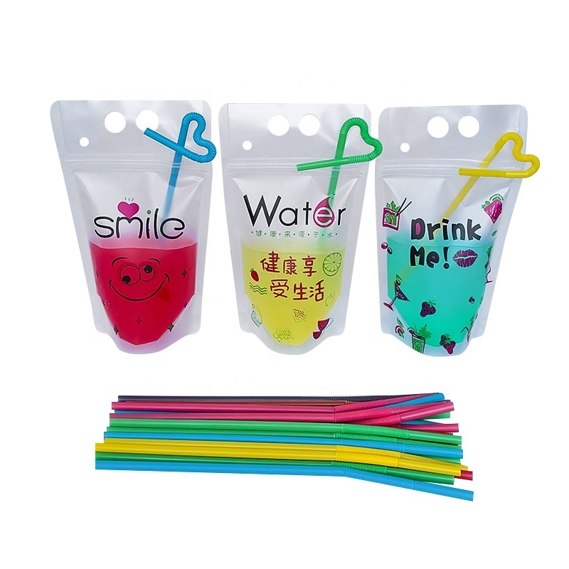 Soft Transparent Ziplock Plastic Drink Bags With Straw Juice Reusable Zip Lock Beverage Drinking Pouch Bag Stand Up Drinks coole