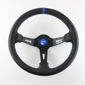 MOMO Steering Wheel Blue Horn Hood Braided Thread 350MM 14 Genuine Leather Racing Game Competition Sports Car JDM SIM