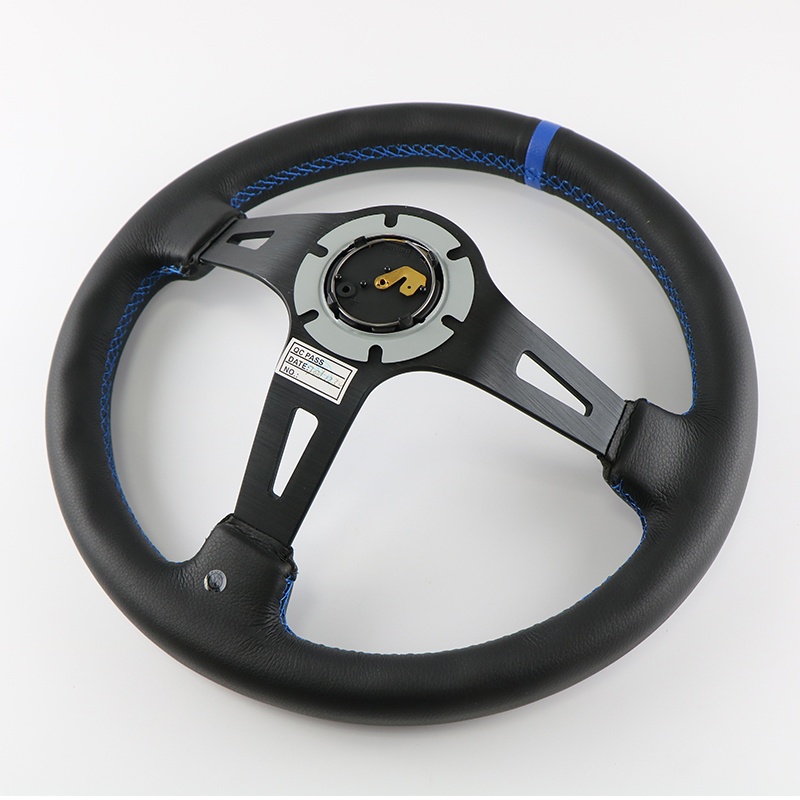 MOMO Steering Wheel Blue Horn Hood Braided Thread 350MM 14 Genuine Leather Racing Game Competition Sports Car JDM SIM