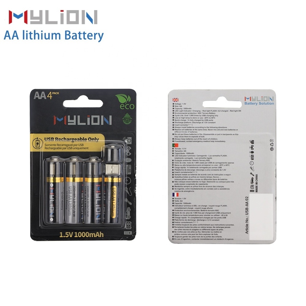 mylion aa battery  li ion 14500 usb double a rechargeable batteries 1.5v with usb charge