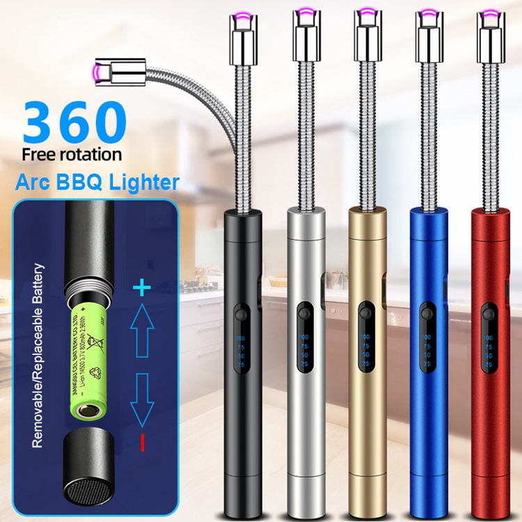 Joylife Wholesale 360 Degree Rotation Removable Battery Metal Electric Fireplace Lighter for Kitchen