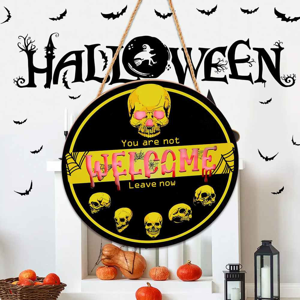 Halloween Wooden Welcome Hanging Sign Skull Front Door Hanger Diy Halloween Party Decoration