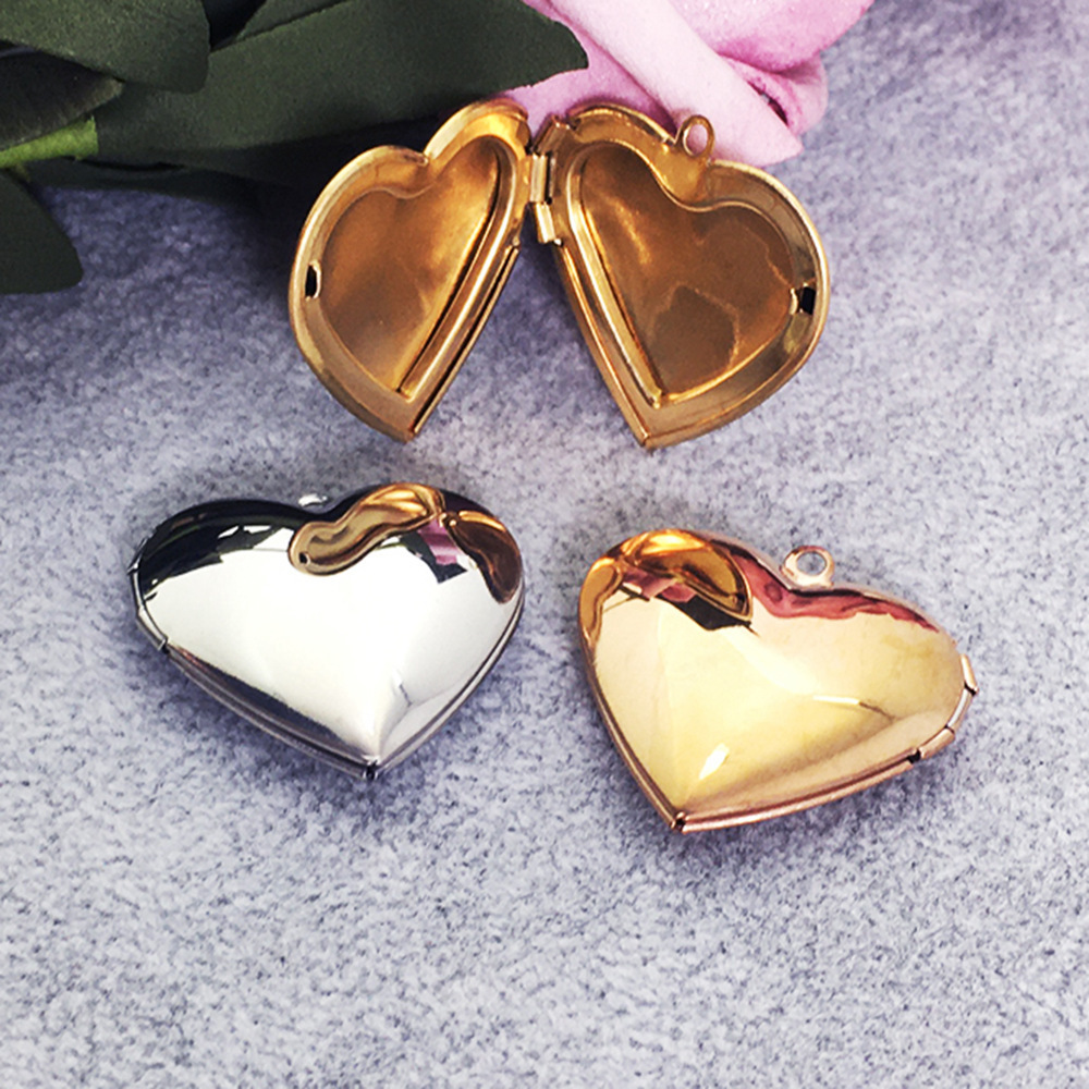 New Arrival 29*29mm Stainless Steel Mirror Polish Heart Photo Frame Charms Pendant DIY Picture Locket for Jewelry Making