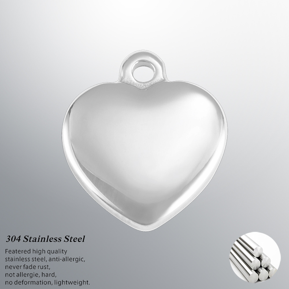 14MM High Polished Engraved Jewelry Diy Accessories Stainless Steel Engraved Blank Custom Logo Heart Shape Pendant Charm