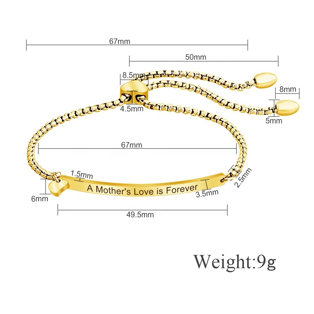 Wholesale Stainless Steel Bracelets Blank Laser Engraved Women Adjustable Bracelets