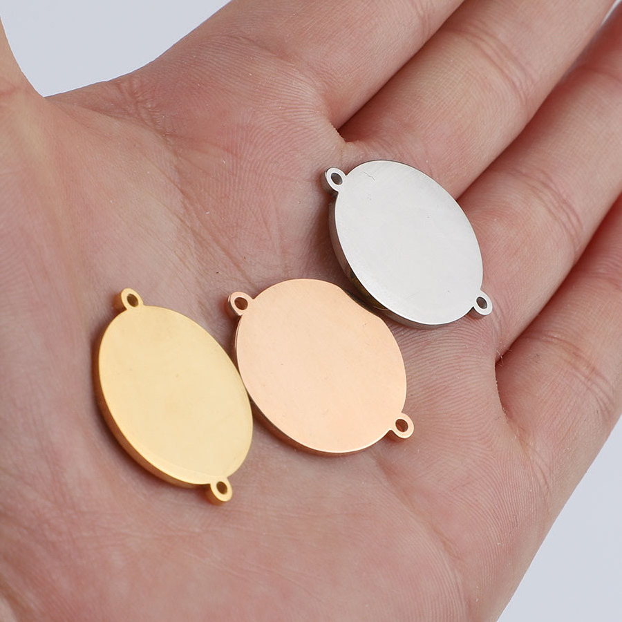 Stainless Steel Jewelry Findings 2 Holes Blank Round Pendant 18K Gold Plated Round Disc Pendant