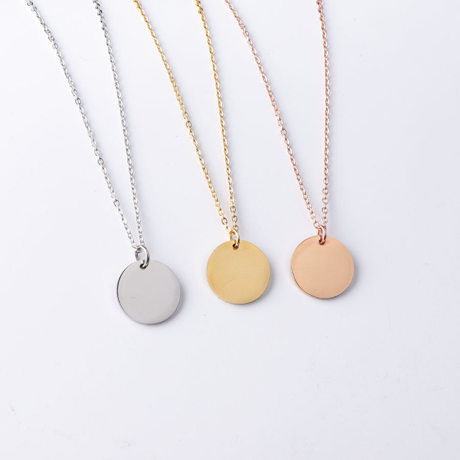 Stainless Steel Round Disc Pendant Necklace DIY Lettering Short Necklace Choker Necklace Women