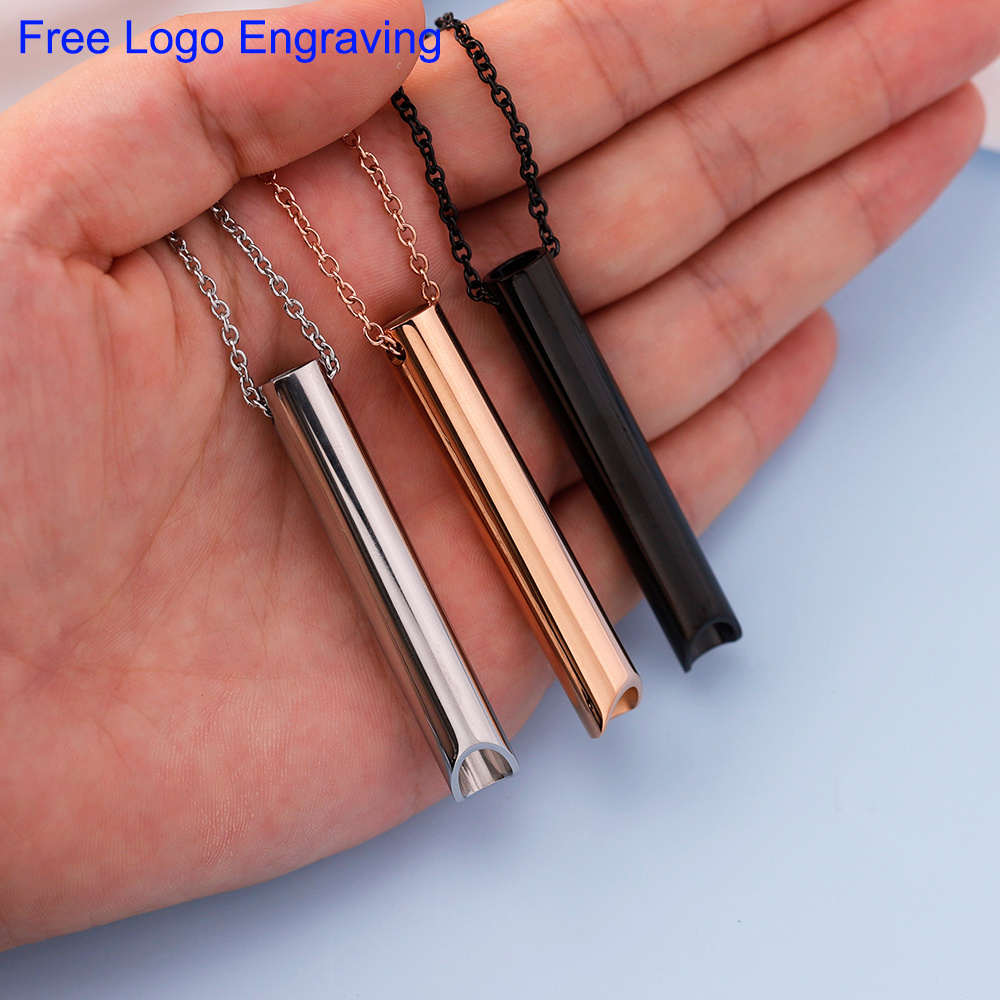 Free Logo Engraving Hot Selling Mindfulness Breathing Stainless Steel Anti Anxiety Necklace Meditation Necklaces