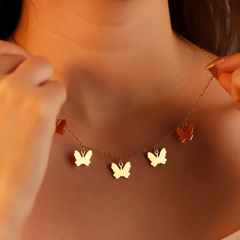 Wholesale 18K Gold Plated Necklace Luxury Stainless Steel Butterfly Necklace For Women Girl Gift