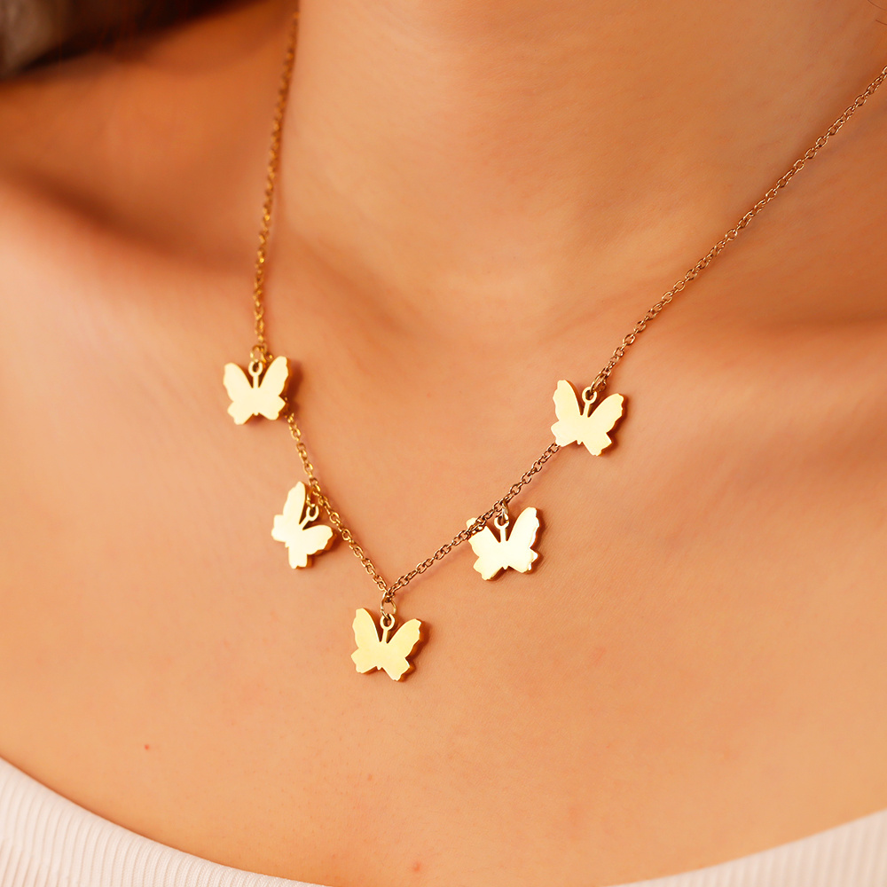 Wholesale 18K Gold Plated Necklace Luxury Stainless Steel Butterfly Necklace For Women Girl Gift