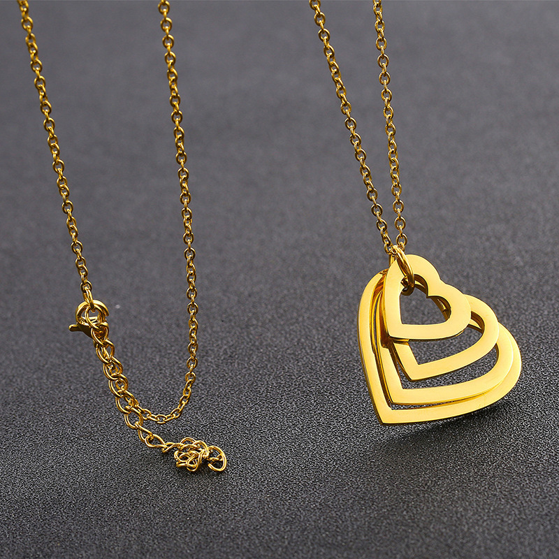 Stainless Steel Gold Multi Layer Heart Charms Pendant Engraved Blank Customized Any Words Friendship Mother Day Necklace