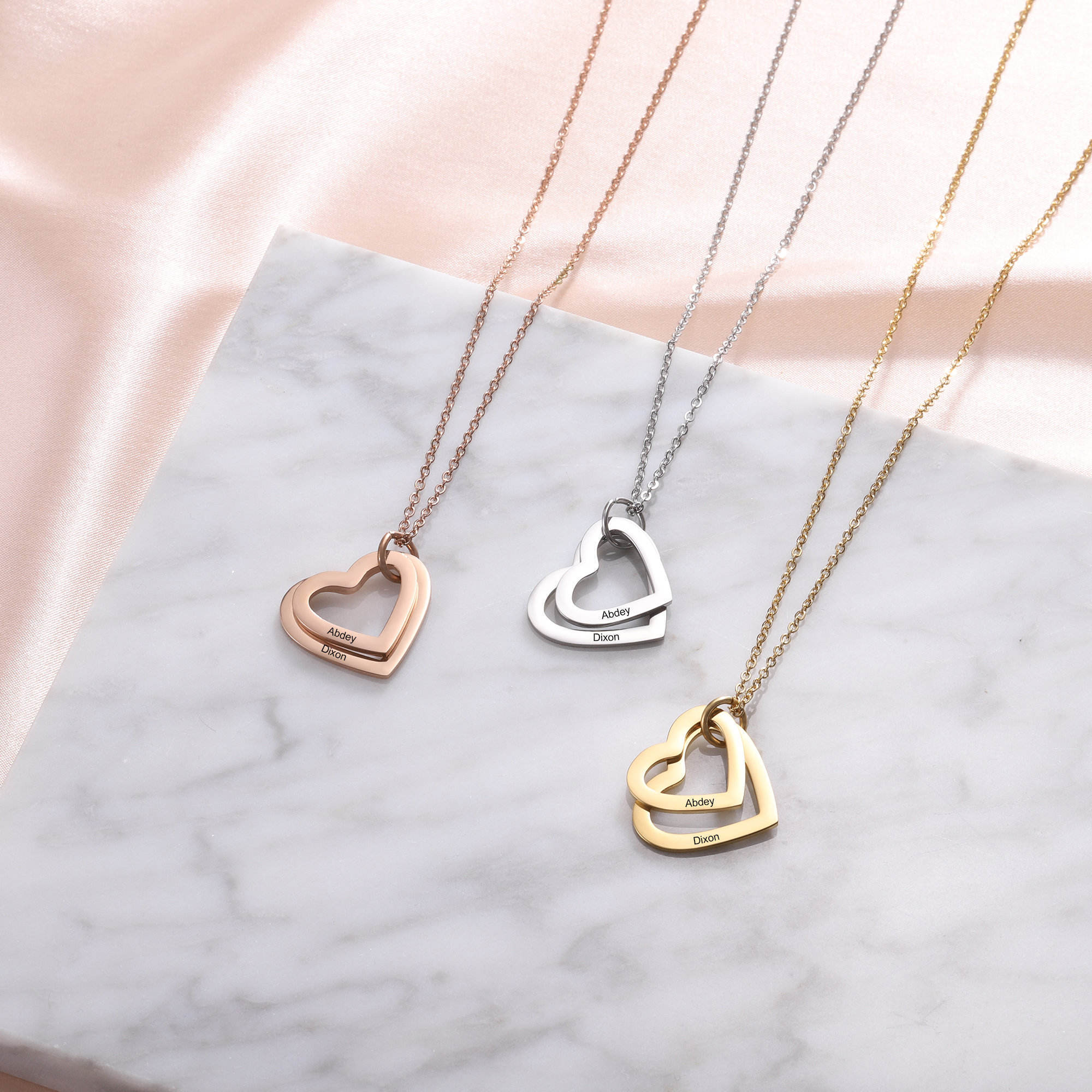 Stainless Steel Gold Multi Layer Heart Charms Pendant Engraved Blank Customized Any Words Friendship Mother Day Necklace