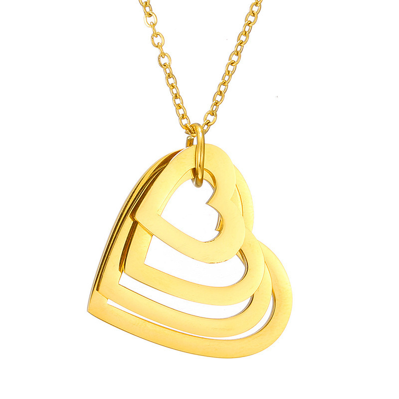 Stainless Steel Gold Multi Layer Heart Charms Pendant Engraved Blank Customized Any Words Friendship Mother Day Necklace