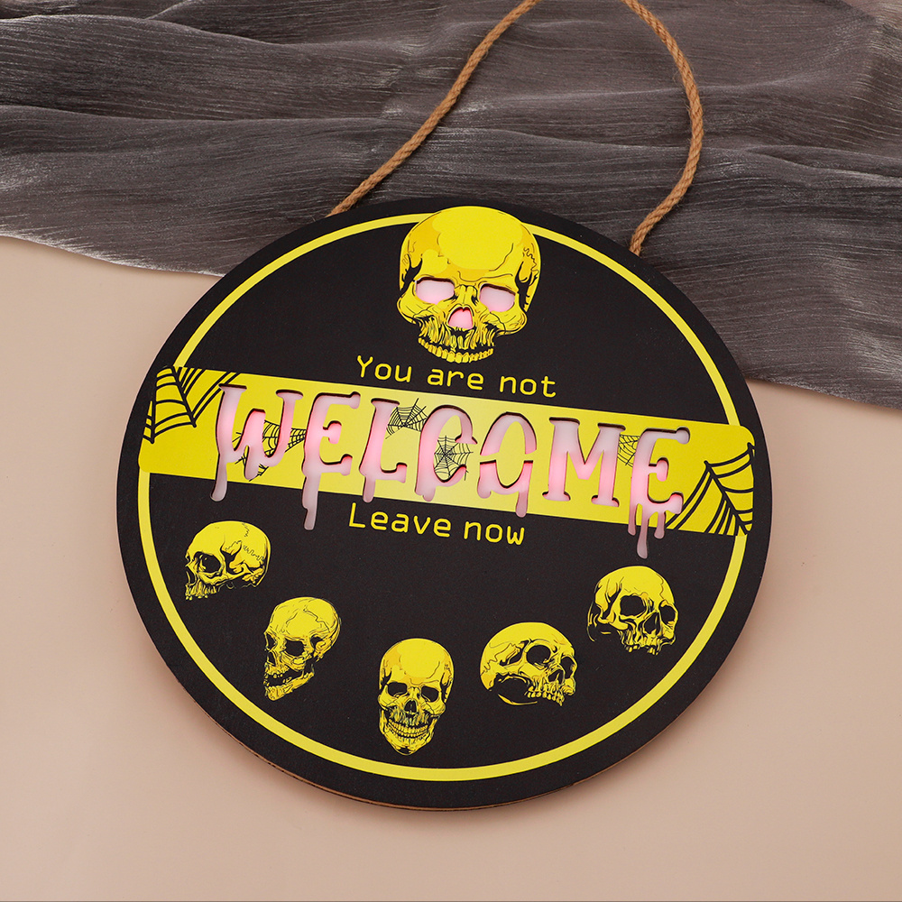 Halloween Wooden Welcome Hanging Sign Skull Front Door Hanger Diy Halloween Party Decoration