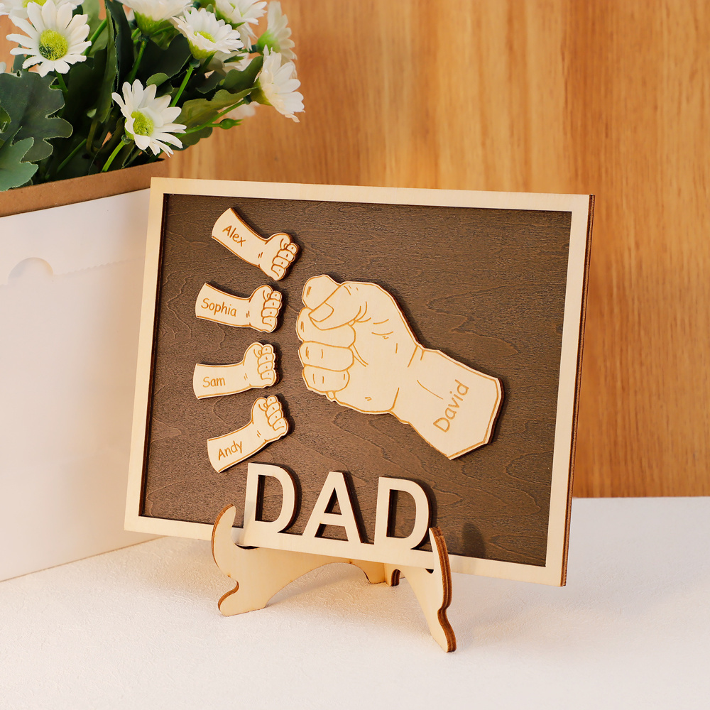 Custom Family Names Fist Wood Craft 15X19.8Cm Table Decor Home Decorative Accessories Wood Arts And Crafts