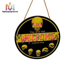 Halloween Wooden Welcome Hanging Sign Skull Front Door Hanger Diy Halloween Party Decoration