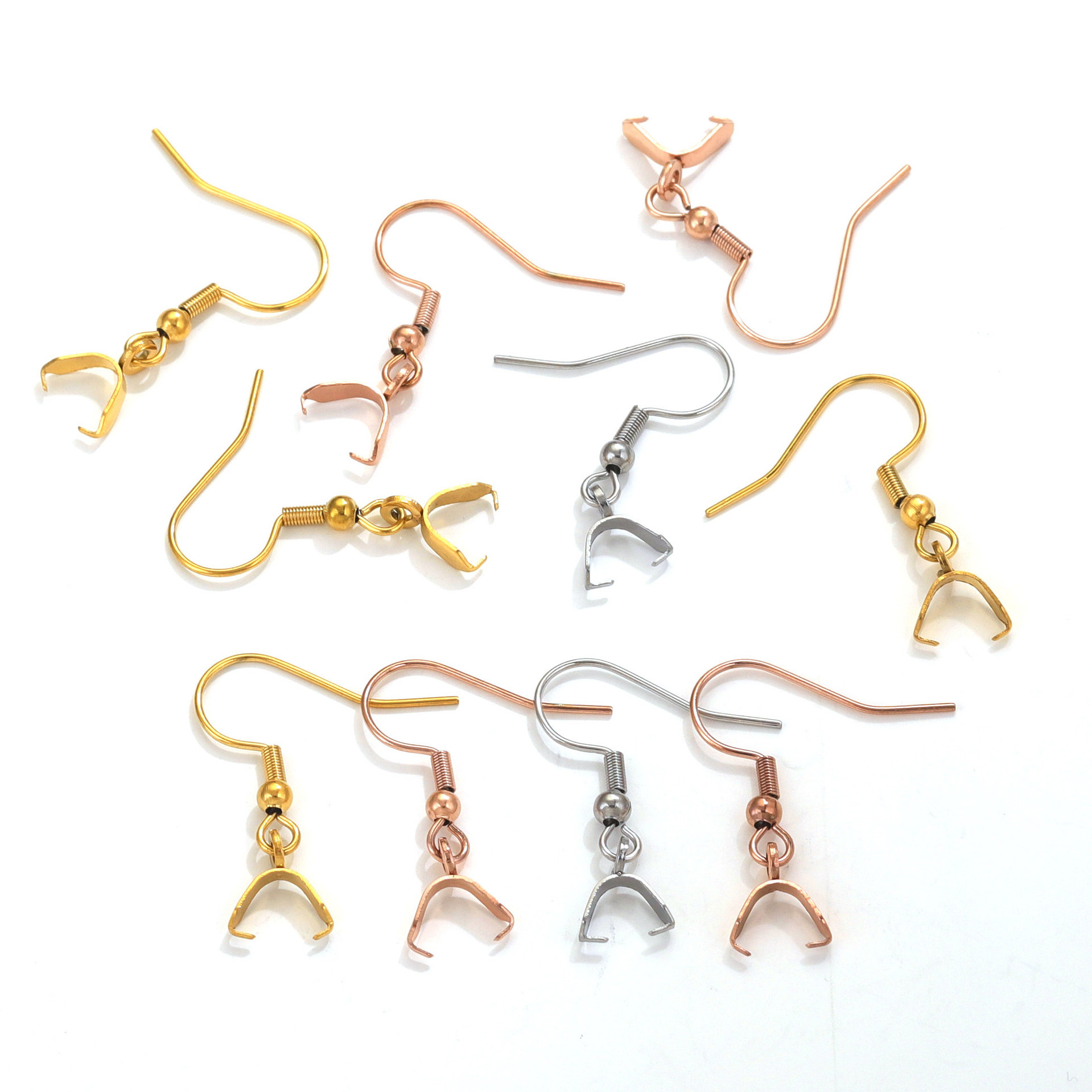 100Pcs/Bag Stainless Steel Earring Hooks With Peg Bail Clasp Pinch Bail Earring Hook Findings For Jewelry DIY Making